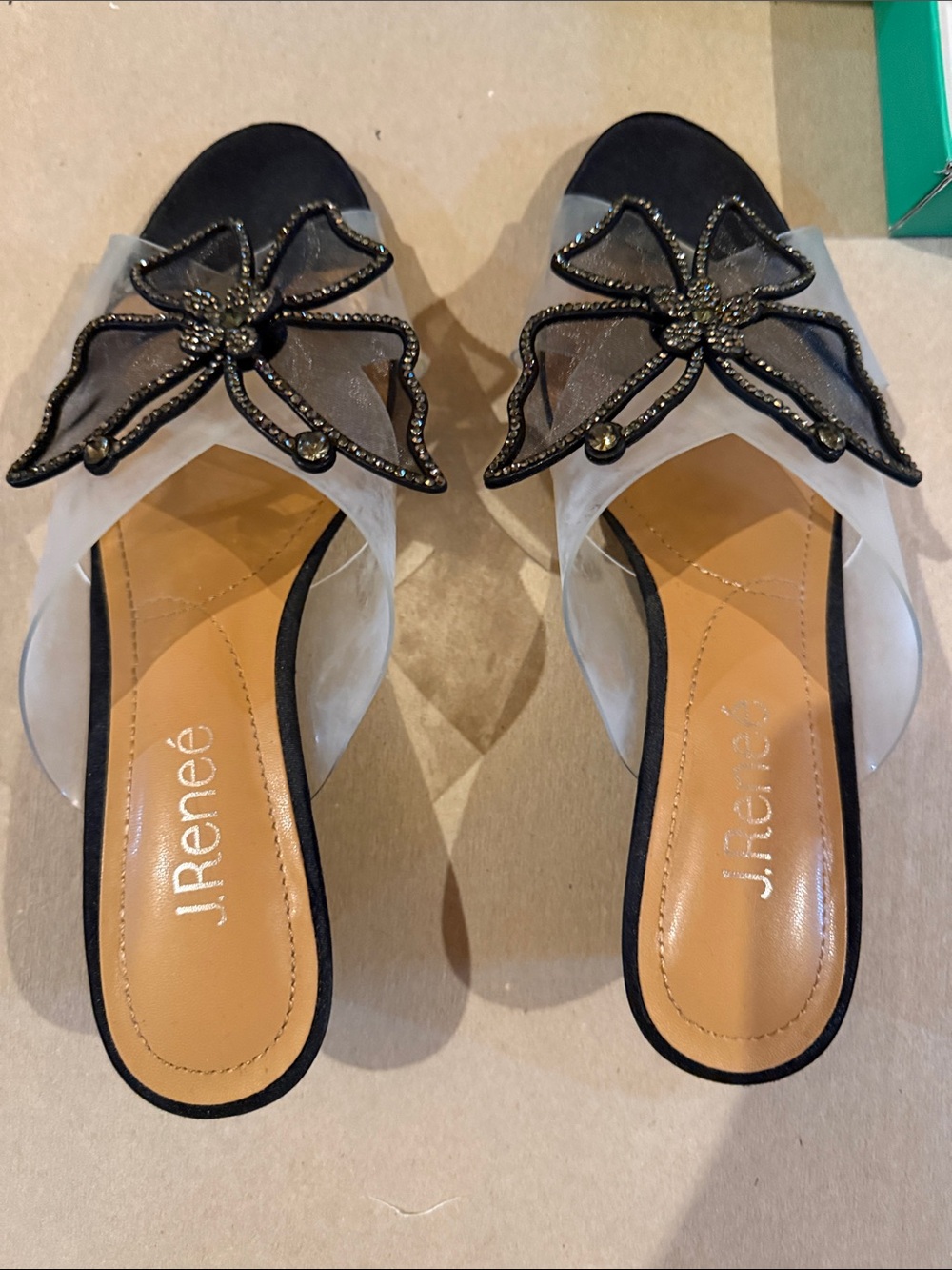 J.Renee Black & Clear Butterfly Slide Mules